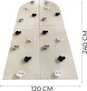A climbing wall made of wood with black, white, and gray climbing holds. Voir les images du produit