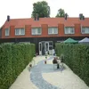 A backyard garden with a paved path, hedges, and a house in the background. Anteprima dell’immagine prodotto