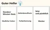 A grid of text boxes with a title and an illustration of a lightbulb. Produktbild-Vorschau