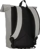 The back view of a gray roll-top rucksack is shown against a white background. Produktbild-Vorschau