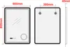 Diagrams showing the dimensions and mounting points of an LED bathroom mirror. Náhled obrázku produktu