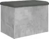 A close-up, studio shot of a rectangular storage bench with a concrete-effect exterior and a dark gray upholstered top. Náhled obrázku produktu