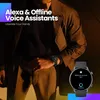 A man wearing a coat and pants, with a smartwatch on his wrist, showcasing its voice assistant feature. Produktbild-Vorschau