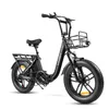 A black electric bicycle with a front basket and rear rack, shown against a white background. Produktbild-Vorschau