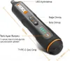 A close-up, angled view of a black and orange electric screwdriver with labels indicating its features and dimensions. Produktbild-Vorschau