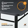 Close-up of a table surface with water droplets and icons highlighting product features, along with text indicating stable construction. Produktbild-Vorschau