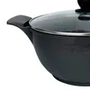 A close-up view of a black pot with a glass lid. Produktbild-Vorschau