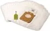 Several white vacuum cleaner bags are stacked, with a green bottle and a brown rectangular object on top. Produktbild-Vorschau
