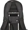 The back of a black backpack is shown, with straps and a handle for luggage. Produktbild-Vorschau