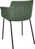 Rear view of a green upholstered chair with black metal legs. Náhľad obrázku produktu