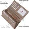 An open wallet showing its internal compartments and features, with labels pointing to different sections. Produktbild-Vorschau