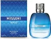 A bottle of Missoni Wave men's Eau de Toilette and its packaging are displayed side-by-side against a white background. Podgląd zdjęcia produktu