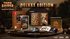 A display of the Tomb Raider IV-VI Remastered Deluxe Edition for Nintendo Switch, showcasing the game box, steelbook, map book, and soundtrack. Produktbild-Vorschau