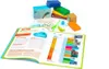 An open book with a timeline and images, surrounded by colorful blocks and small toys, on a white background. Náhled obrázku produktu