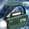 A green emergency radio with a flashlight and LED light, set against a stormy, lightning-filled sky and rough water. Produktbild-Vorschau