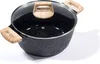 A black speckled pot with a glass lid and wooden-style handles, presented on a white background. Produktbild-Vorschau