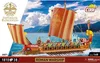 The image shows the packaging of a COBI Roman Warship building set, with the model displayed in action on water. Voir les images du produit