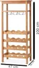 A freestanding bamboo wine rack with a glass holder, showing dimensions. Náhled obrázku produktu