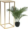 A gold metal plant stand next to a potted green plant. Náhľad obrázku produktu