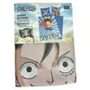 The image shows the packaging of a One Piece duvet cover set, featuring characters and the show's logo. Produktbild-Vorschau