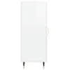 A white sideboard with black and wood-colored legs, shown from the side. Produktbild-Vorschau
