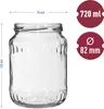 A clear, well-lit image of a glass jar with dimensions and capacity indicated by text overlays. Produktbild-Vorschau