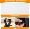 Collage of images showing a marble-patterned tabletop, a U-shaped table leg, and a hand adjusting a knob. Produktbild-Vorschau