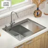 ANW HOME Dřez, nerezový dřez, vestavný dřez s odkapávací Náhled obrázku produktu 7