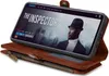 A smartphone case with a wallet function is shown, displaying a movie poster on the phone screen. Produktbild-Vorschau