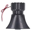 A black alarm horn speaker with red and black wires attached, isolated on a white background. Voir les images du produit