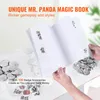 A person's hands are holding open a book with panda stickers, surrounded by silver badge components and finished badges. Anteprima dell’immagine prodotto