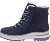 A side view of a blue winter boot with white fur lining. Produktbild-Vorschau