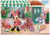 Minnie Mouse and Daisy Duck are standing in front of a shop with a bicycle and a scooter. Produktbild-Vorschau