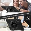 Two people are looking at a tablet in a protective case, and a close-up of the tablet case is shown. Produktbild-Vorschau