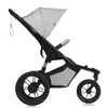A side view of a black and gray jogging stroller against a white background. Produktbild-Vorschau
