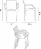 Technical drawing of chairs with dimensions and a stack of chairs. Produktbild-Vorschau