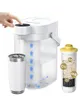 A hand is shown pressing a button on a white electric water filter pitcher, with a cup and a filter cartridge next to it. Anteprima dell’immagine prodotto