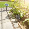 A solar-powered fan system is shown in a garden next to a tomato plant. Produktbild-Vorschau