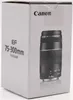 A Canon EF 75-300mm F4.0-5.6 III telephoto zoom lens is shown in its retail packaging. Produktbild-Vorschau