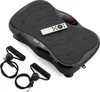 A black vibration plate with two resistance bands and a remote control, shown on a white background. Produktbild-Vorschau