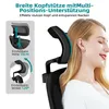 A woman is shown using an ergonomic office chair, with diagrams illustrating the adjustable features of the headrest. Produktbild-Vorschau