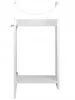 A white bathroom cabinet with a curved top and a shelf at the bottom. Produktbild-Vorschau