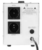 The back panel of a voltage stabilizer with output sockets, a circuit breaker, and an input power cord. Voir les images du produit