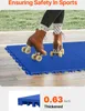A person wearing roller skates is standing on blue interlocking tiles, with a close-up of the tile's thickness shown below. Podgląd zdjęcia produktu
