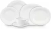 A collection of white ceramic plates and a teacup with saucer, arranged on a white background. Podgląd zdjęcia produktu