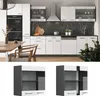 A modern kitchen with white high-gloss cabinets and a black marble backsplash. Produktbild-Vorschau