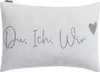 A light gray pillow with the text "Du, Ich, Wir" and a heart graphic. Produktbild-Vorschau