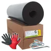 A roll of insulation material is placed on top of a cardboard box, with a pair of gloves and a lanyard lying in front of the box. Produktbild-Vorschau