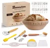 A collection of baking tools and bread baskets, with a box in the background. Produktbild-Vorschau