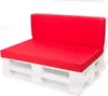 A white pallet sofa with red cushions against a white background. Produktbild-Vorschau